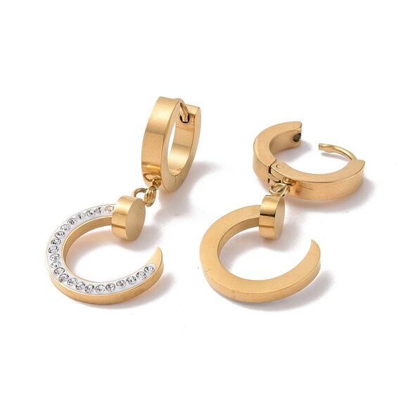 NWOT Golden Crystal Crescent Moon Sparkly Huggie Dangle Hoop Earrings M&M 2/$20 - Picture 2 of 2